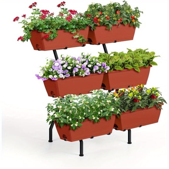 3-Tier Raised Garden Bed with Legs and Drainage Holes, Red Plastic Square Planter Box
