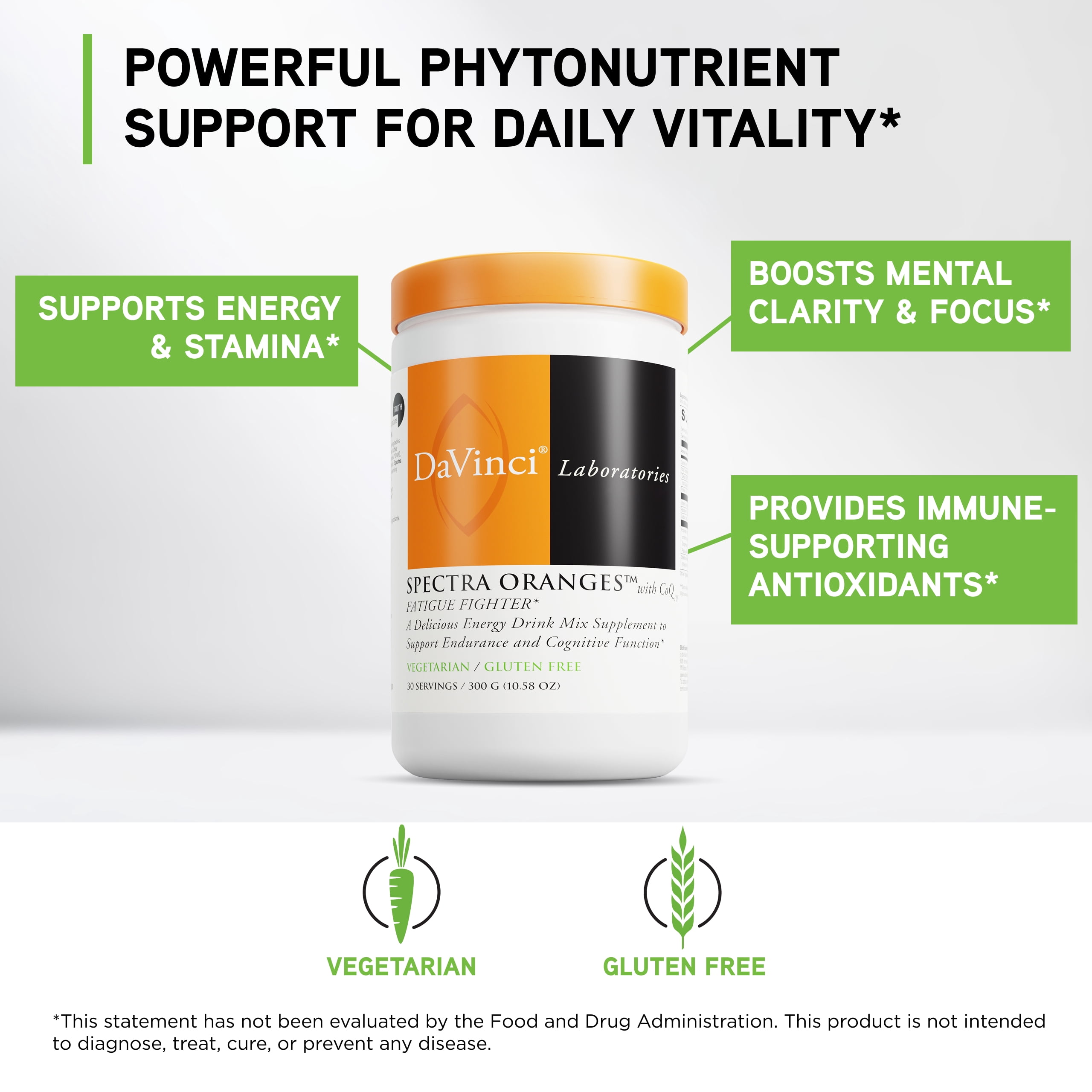 DaVinci Labs Spectra Orange Powder - Support Brain Health & Energy Levels - 30 Servings - 300 g