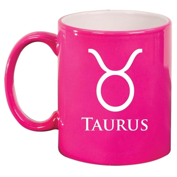 Taurus Zodiac Horoscope Ceramic Coffee Mug Tea Cup Gift (11oz Hot Pink)