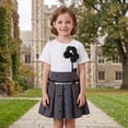 thumbnail image 2 of HAYIMI Girls Summer Floral Embroidered Tops And Pleated Skirt For Kids Short Sleeve Outfit Sets With 3D Detail Trendy Clothes Sets, 2 of 4