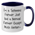 thumbnail image 2 of Funny I'm A Tattooed Farmer Gifts - Unique Birthday Unique Gifts for Farmers - Black and White, Red and White, Navy and White, and Pink and White Two Tone Coffee Mugs - Farmer Appreciation, 2 of 4