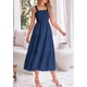 thumbnail image 4 of Vestido PRETTYGARDEN para mujer, midi, fruncido, de verano, azul oscuro, 4 of 9