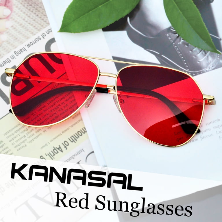 Kanastal Polarized Aviator Sunglasses, Gold & Red photo 7