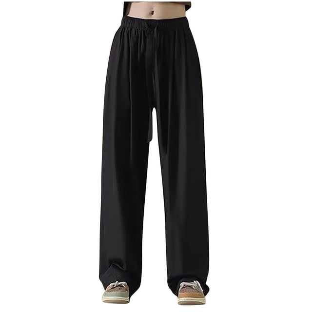 Diufon Plus Size Womens Wide Leg Pants Elastic Waist Drawstring Lounge Pants with Pockets