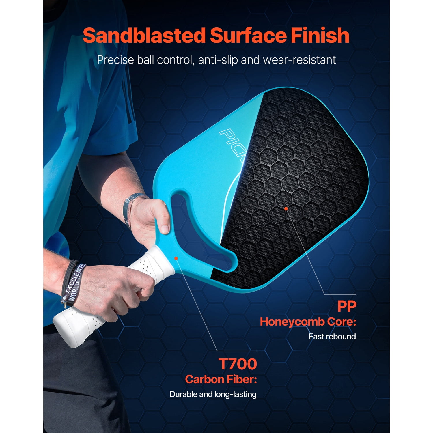 KFFKFF Pickleball Paddleswith Aero Throat 16MM Honeycomb Core Practice Pickleball Trainer Paddle T700 Raw Carbon Fiber Construction