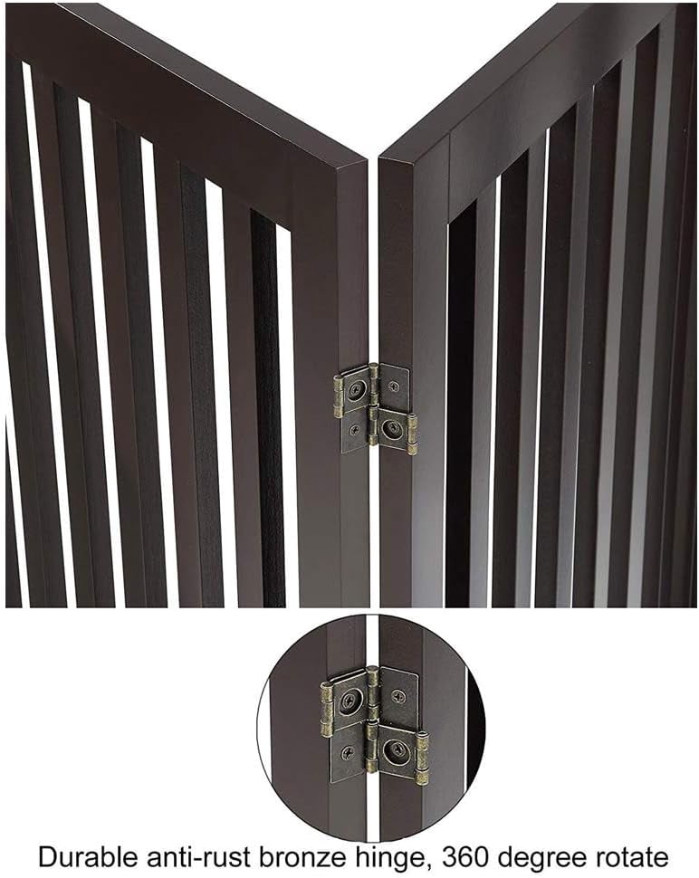 Unipaws 24" H Free Standing Pet Gate for Dog Cat, Wooden Dog Gates for Doorway, Stairs, Step Over Foldable Pet Fence for The House, Expandable Dog Barrier, Indoor Use, Espresso