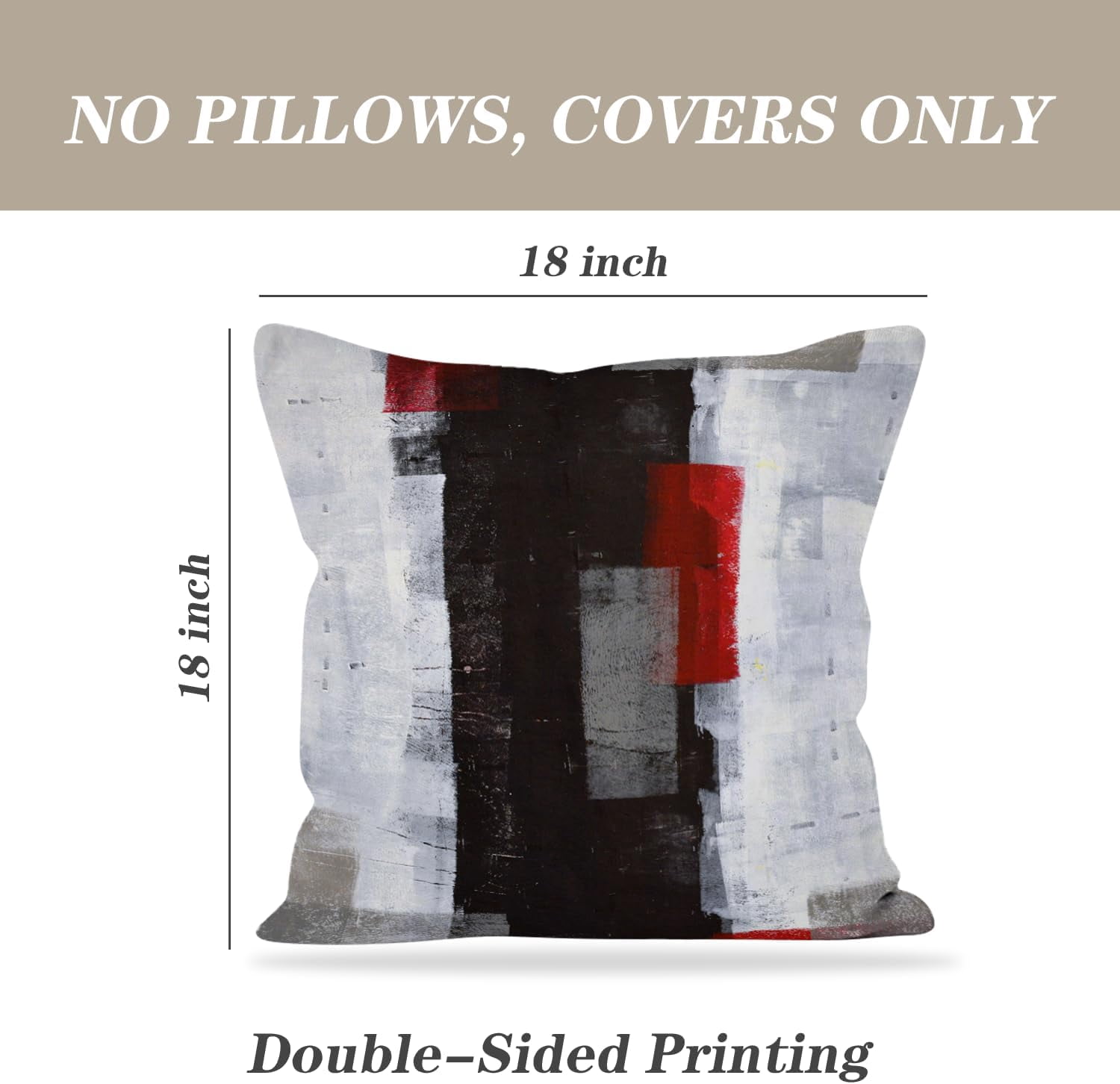 LALILO Red and Grey Abstract Art Pillow Cover,Decorative Throw Pillows Cushion Cover 18 x 18 2Pcs
