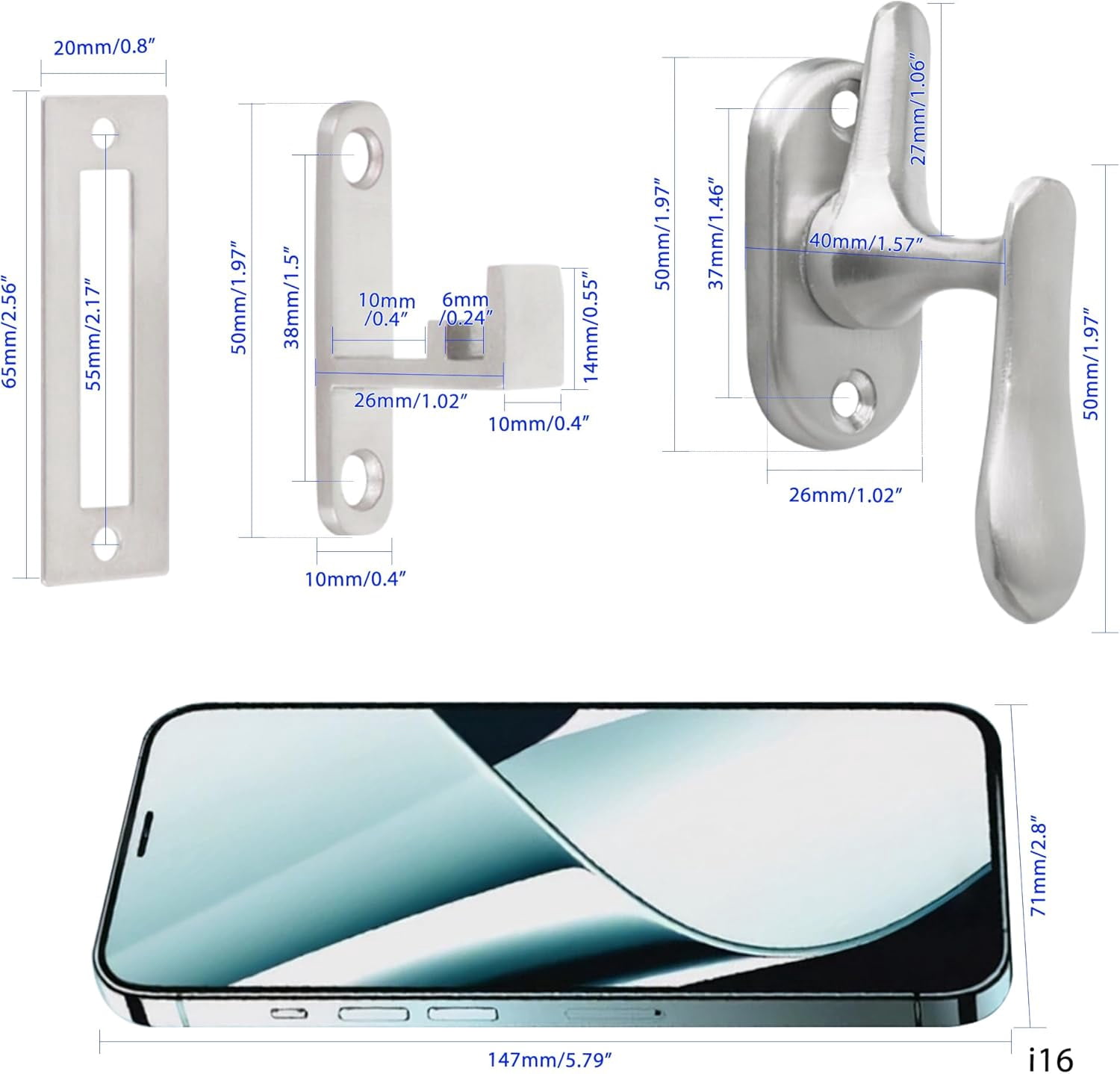 JJEAN-Flip Latch Lock, 360 Degree Swinging Gate Latches Door Lock, SUS304 Stainless Steel Gate Hardware for Gate Sliding Door Cabinet Window, Brushed