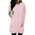 thumbnail image 2 of AherBiu Pajama Tops for Women Crewneck Mid-Long Comfy Casual Loose Tshirts Long Sleeve Tops with Pockets, 2 of 6