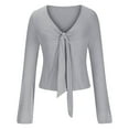 thumbnail image 5 of LOVZFMLL Women's Tops Solid Color Fashion Tie Front Streetwear Dressy, Going Out Tops V-Neck Long Sleeve Relaxed Fit Blouse Fall Outfits for Women 2025, 5 of 7