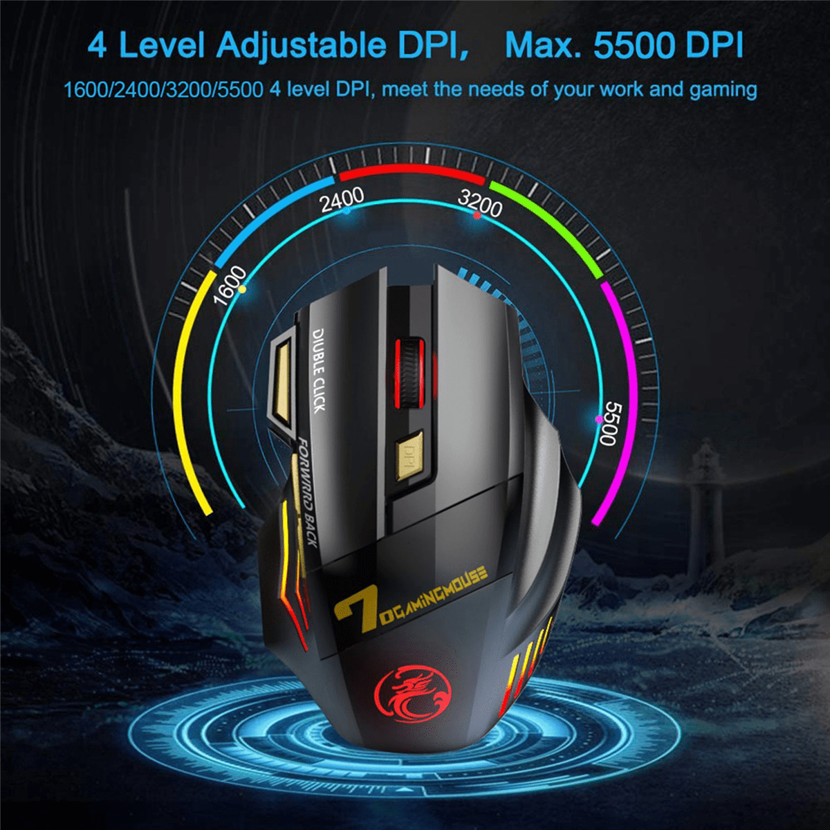 2X Wireless Gamer Mouse for Computer 2.4G RGB Rechargeable Gaming Mouse Bluetooth USB Mouse Silent Ergonomic Mice,2 x Wireless Gaming Mouse 2 x Receiver,Black