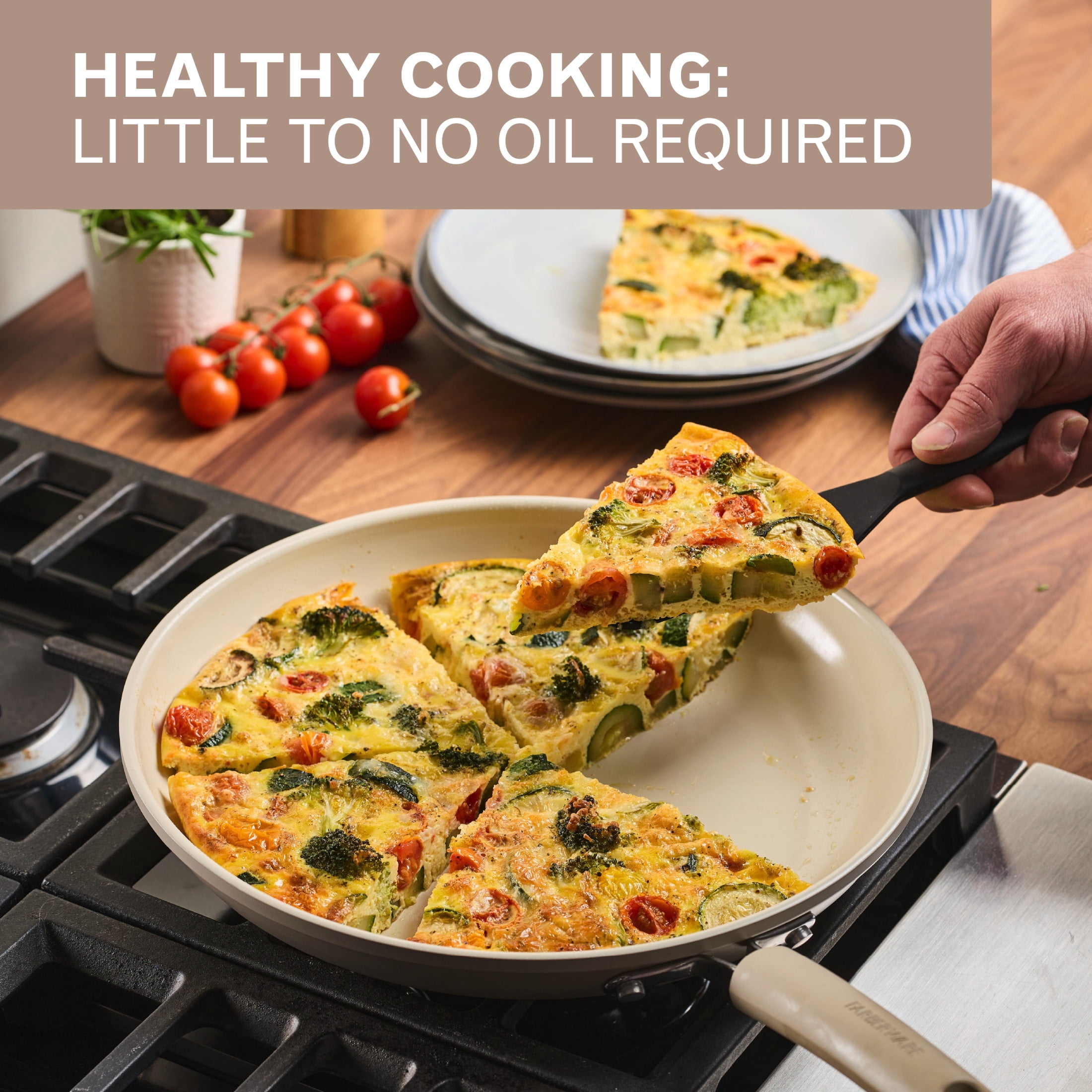 Farberware TrueCook 12.25-Inch Ceramic Nonstick Frying Pan, Dishwasher and Oven Safe, Taupe