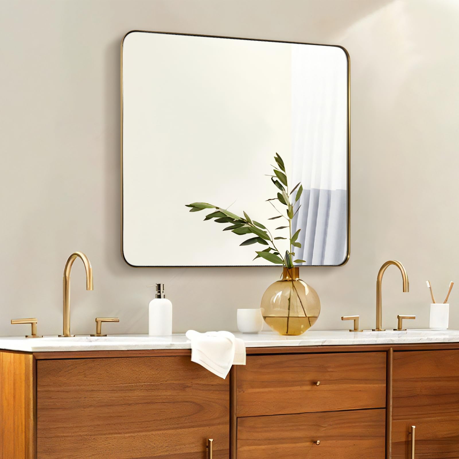 ANDY STAR Gold Bathroom Mirror, 30x36" Brushed Brass Rectangle Mirror ...