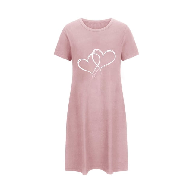 fheaev Chemises de Nuit pour Femmes Grande Taille Imprimé Saint-Valentin Chemise de Nuit Manches Courtes Col Rond Robes de Maison Courtes Imprimé Floral