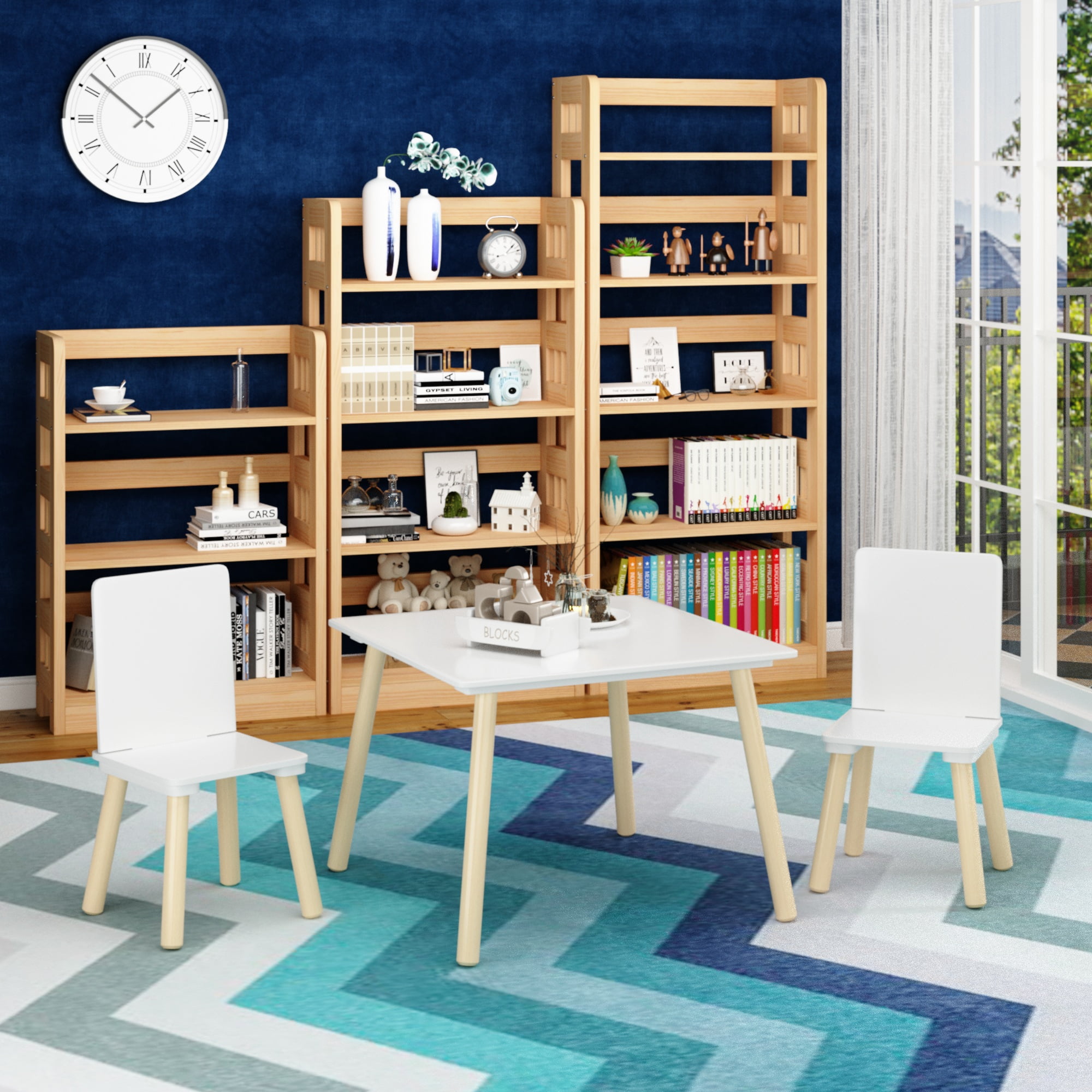 Children Kids Table And Chair Set, Kids 3-Piece Table And Chairs Set For Daycare And Classrooms, Child-Safe Design Desk Kids Room Furniture For Arts & Crafts, Snack Time