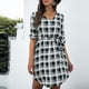 thumbnail image 1 of Vestido de mujer de una pieza con cuello en V, manga larga, estampado a cuadros, cintura con lazo para otoño invierno, 1 of 6