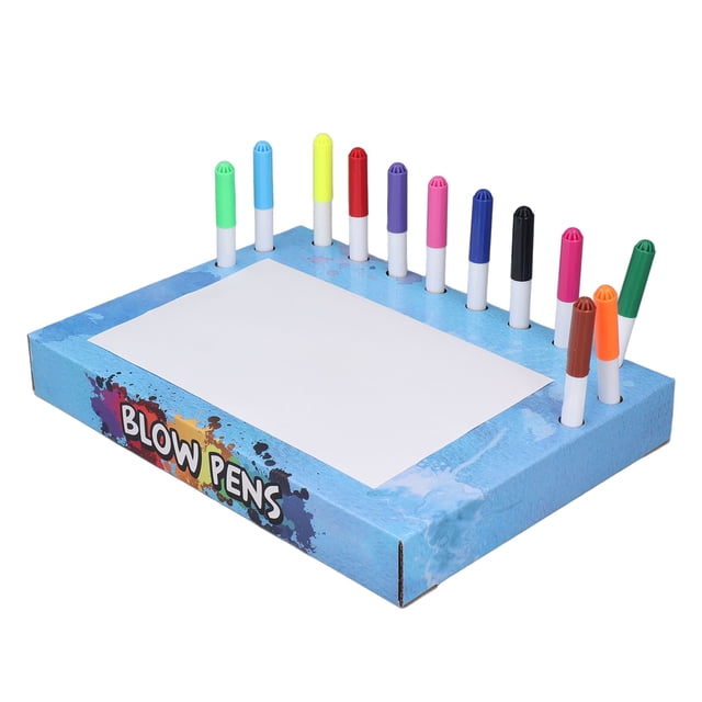Kids Blow Pens Fluorescent Drawing Colouring 8 Templates Educational Blow Airbrush Marker Dinosaur Type