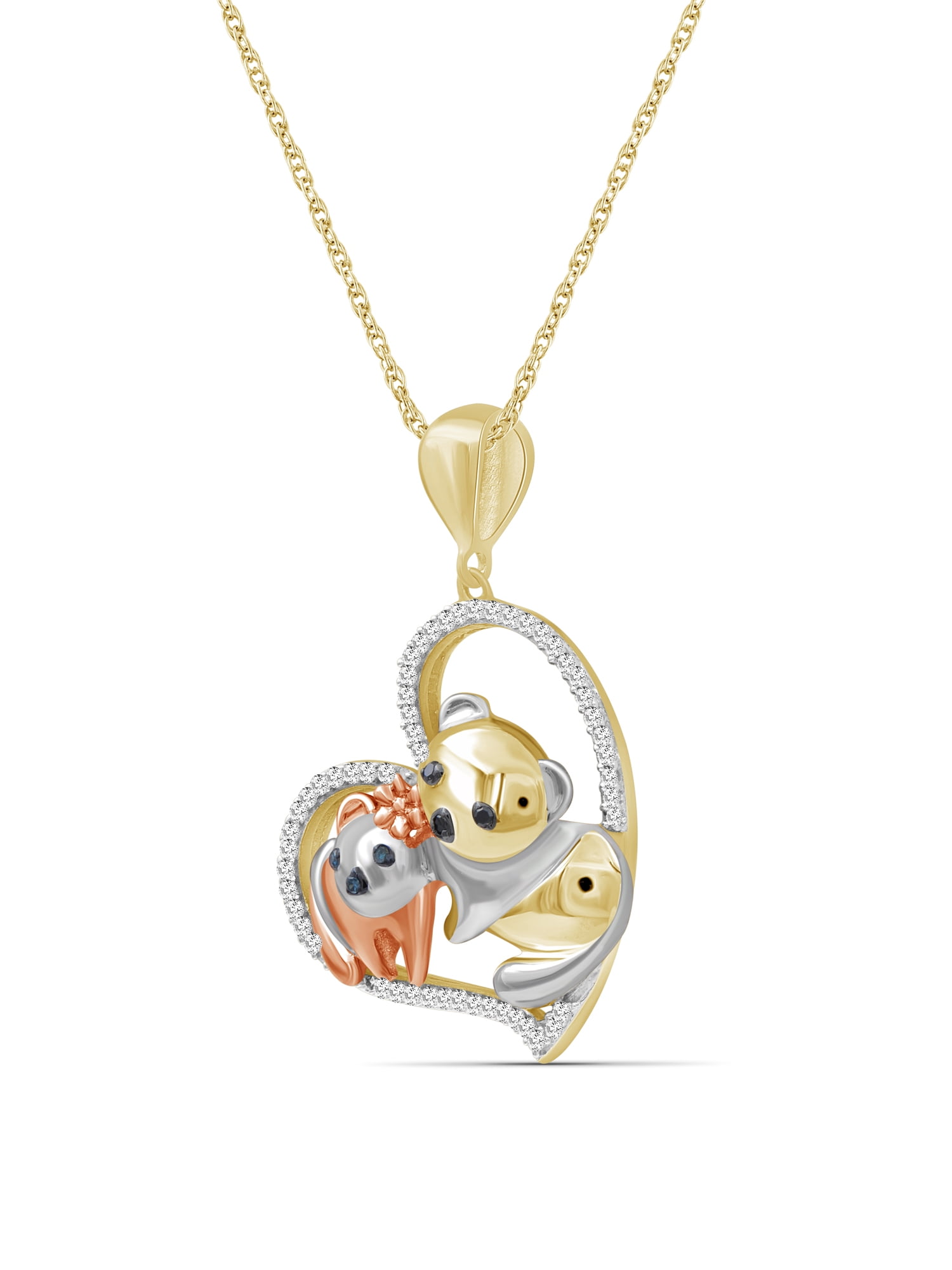 JewelersClub Three Tone Sterling Silver (.925) Heart Necklace with 0.15 Carat Multi Color Diamonds | Jewelry Pendant Necklaces for Women Multi Color Diamonds & 18 inch Rope Chain with Spring Clasp