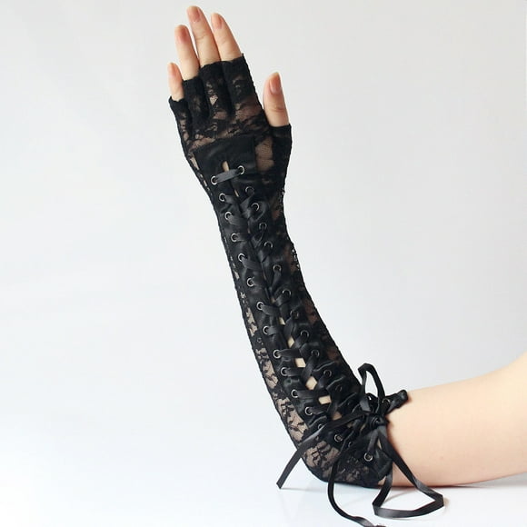 Lolmot Unisex Sexy Lace Bandage Long Ribbon Rivet Party Glove