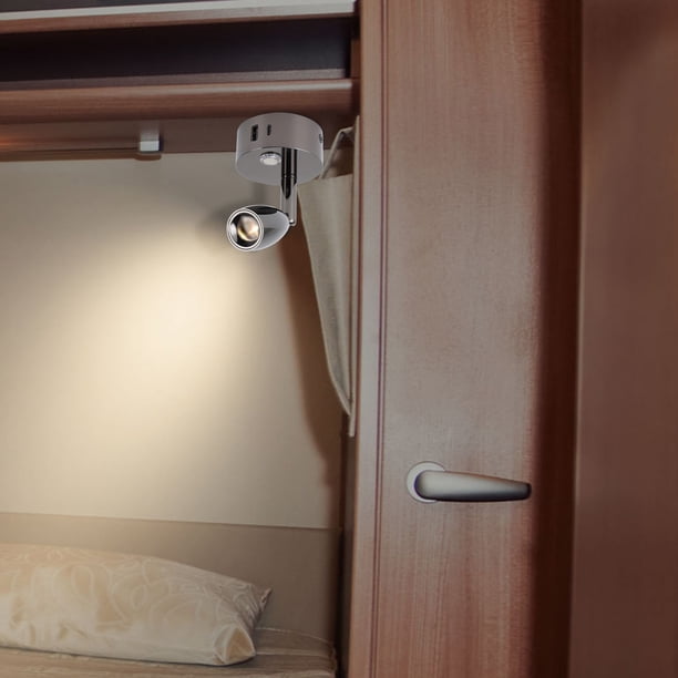 Luz de Lectura para RV, FOCO LED REGULABLE DE 12 V-24 V CON INTERRUPTOR TÁCTIL Y PUERTO USB, LUZ Interior Giratoria Montada en la Apareda para Caravana, Furgoneta, Barco, Remolque