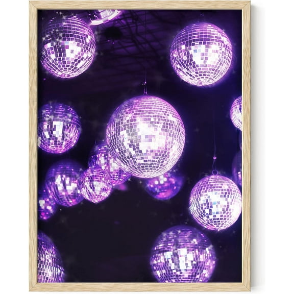 HAUS AND HUES Purple Wall Art & Purple Pictures Wall Decor - Purple Room Decor Aesthetic Wall Pictures for Bedroom Aesthetic Purple Wall Decor for Bedroom Teen Girl Disco Balls (Beige Framed, 12x16)