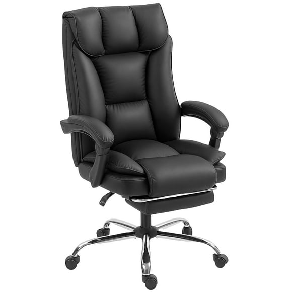 HOMCOM Executive Office Chair, Pet-Friendly Leather Ergonomic Desk Chair with Footrest, Swivel Recliner, Black