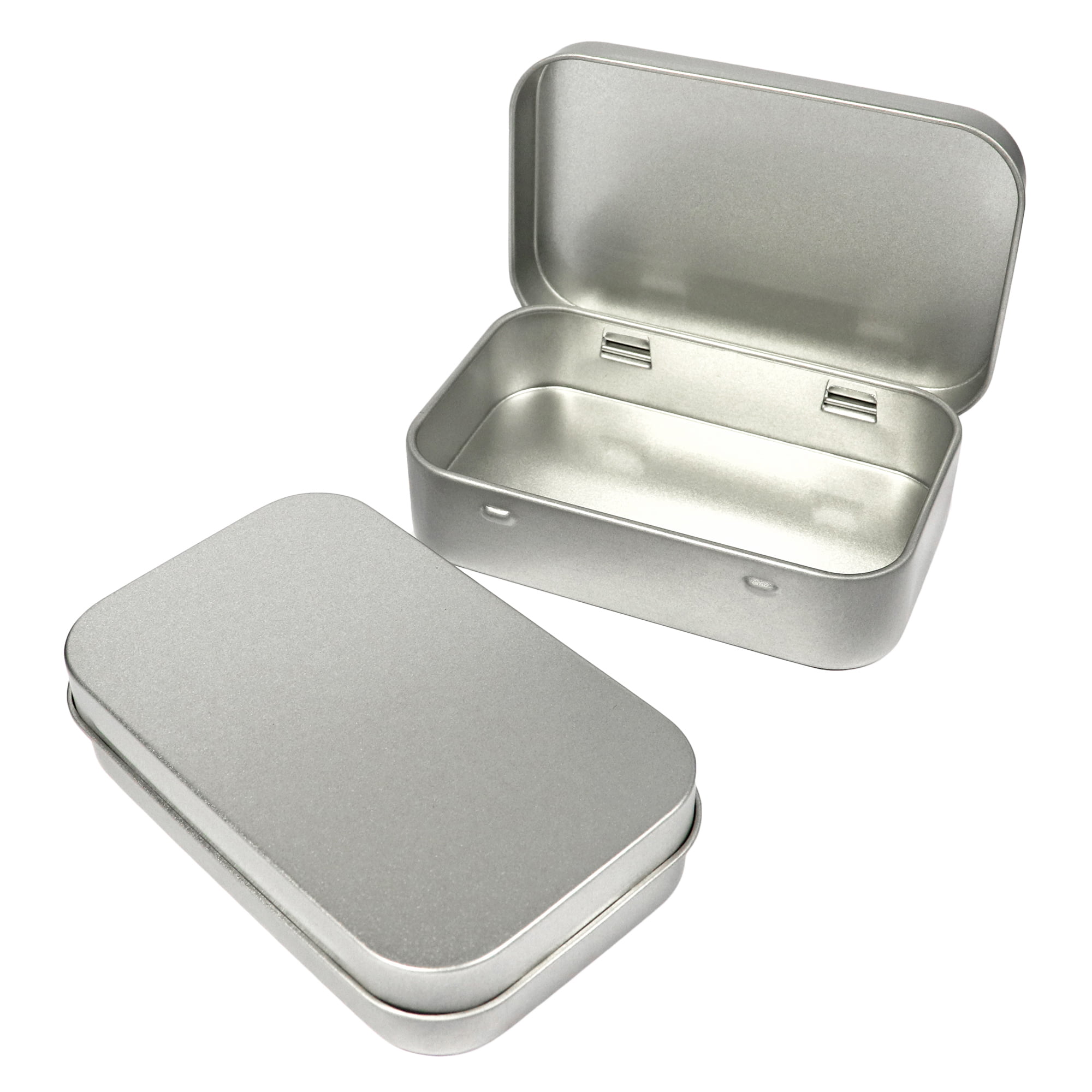 Silver Rectangular Empty Tin Box Containers Banatree Metal Tin Box Metal Rectangular Empty Hinged Tins Box Containers Mini Portable Box Small Storage Kit Home Organizer Holders 