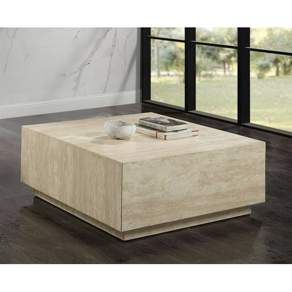 Beige Travertine Square Coffee Table for Living Room - Deon