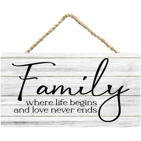 Rustic Wooden Sign Decor - Family Where Life Begins And Love Never Ends - Wood Plaque Home & Office Inspirational Gifts Hanging Wall Signs 6x12 IN