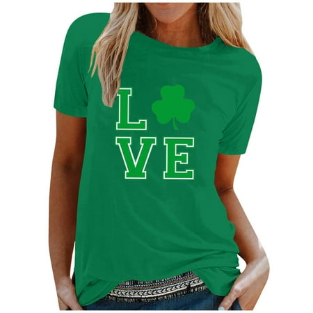 

Shirts for Women Shirts for Women Womens St. Patrick s Day Print Round Neck Pullover Tops Casual Short Sleeve T-shirt Crop Top White Tank Tops Women Clearance Green S