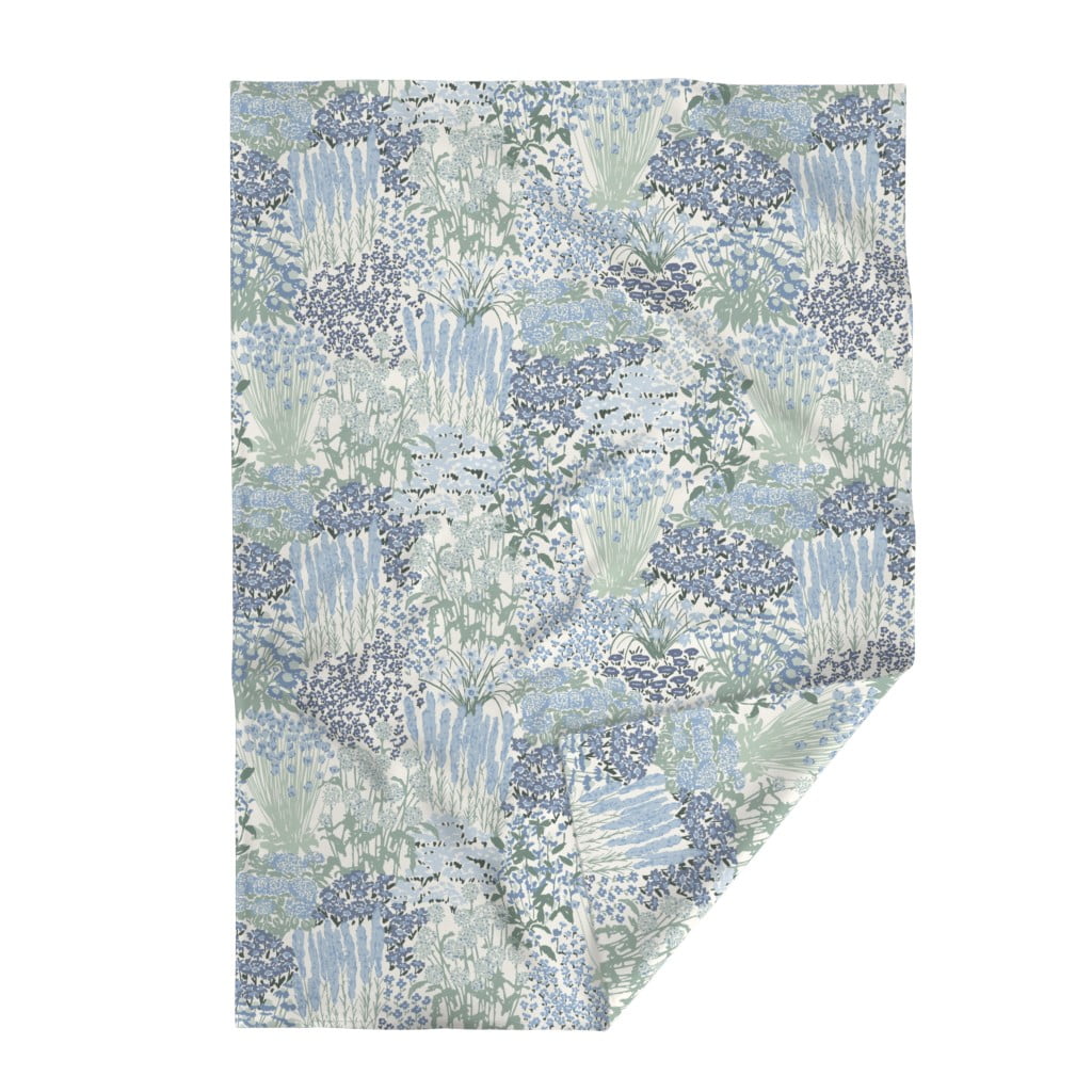 Luxe Velvet Throw Blanket, 50" x 70" Botanical Meadow Blue Flowers