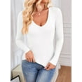 thumbnail image 4 of Long Sleeve Shirts for Women Fall Fashion V Neck Basics Crop Tops Slim Fitted Y2K Tops Outfits Clothes White M, 4 of 9