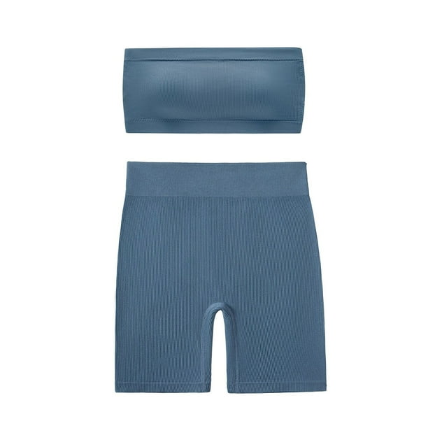 Conjunto de dos piezas de moda para mujer, cuello redondo, sin mangas, pantalones cortos y blusa lisa.