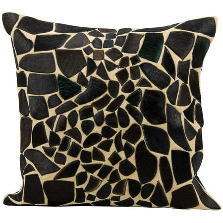 Nourison Mina Victory Natural Leather and Hide Giraffe Black Throw Pillow by