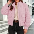 thumbnail image 4 of Yutgune Women's Cropped Plaid Jacket Zip up Stand Collar Casual Coat with Pockets Bomber Gingham Jacket Fall Workout Outerwear, 4 of 8