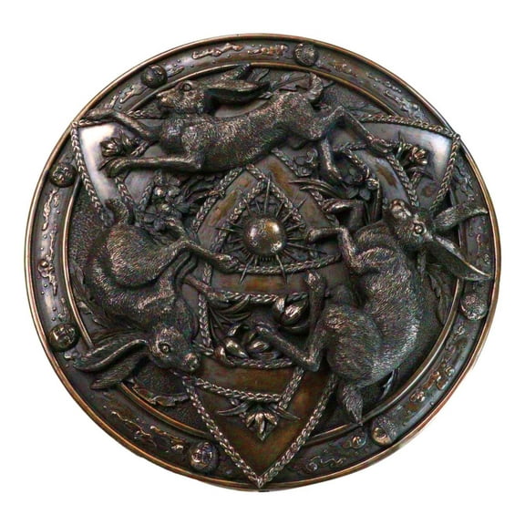 Faux Bronze Triquetra Three Hares Wheel Cycles Of Life Shield Wicca Wall Decor
