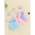 thumbnail image 5 of nvzhuang Baby Girls Summer Romper Dress Blue Flying Sleeve Sequins Star Mesh Romper with Headband, 5 of 9