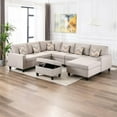 thumbnail image 4 of Pemberly Row Beige Fabric 7Pc Reversible Chaise Sectional Sofa Storage Ottoman, 4 of 11
