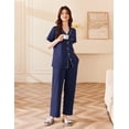 thumbnail image 3 of Ekouaer Women's 100% Cotton Pajamas Set Short Sleeve Button Down Pjs 2 Piece Soft Sleepwear with Long Pants Lounge Set, 3 of 6