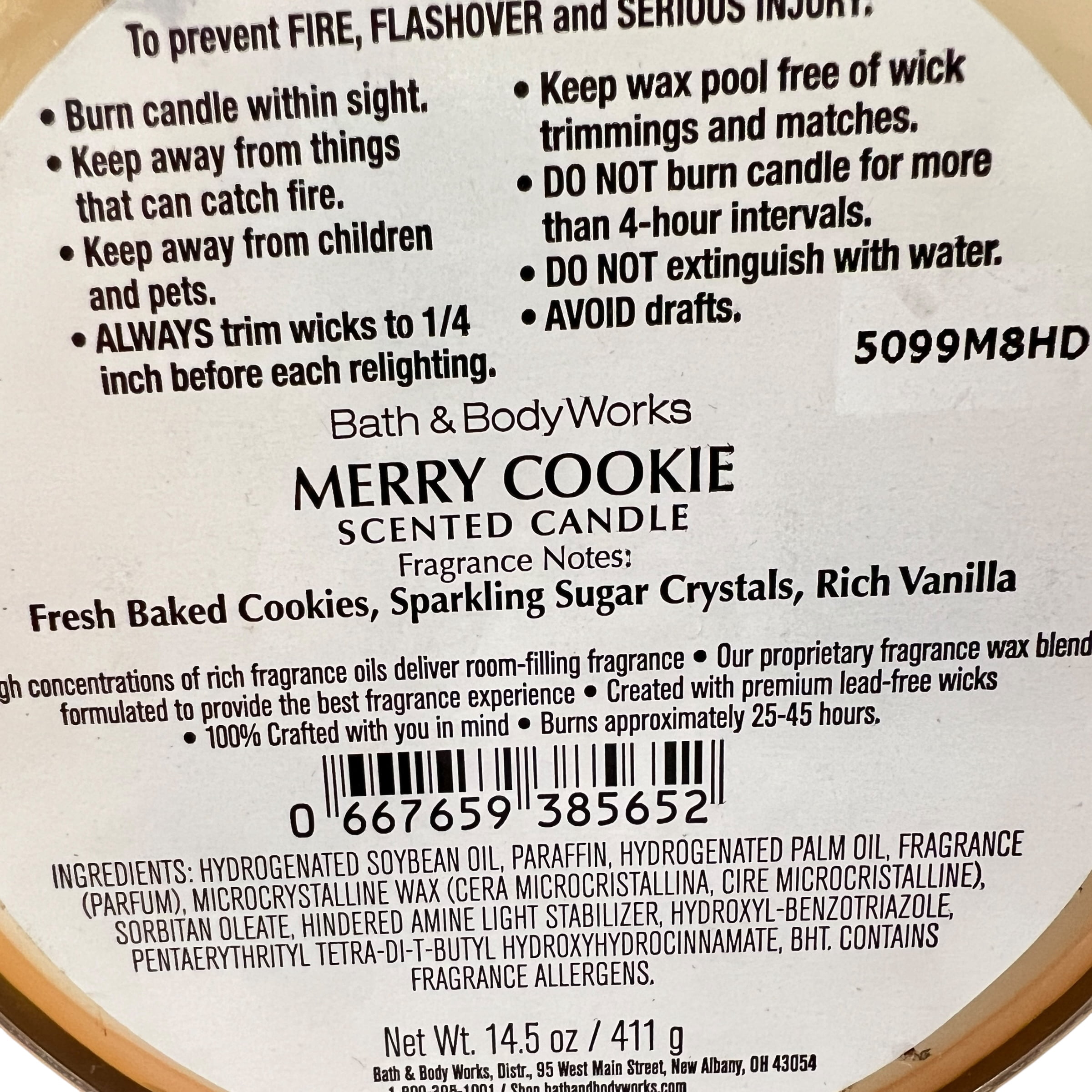 Bath & Body Works Merry Cookie Scented 3 Wick Candle 14.5 oz
