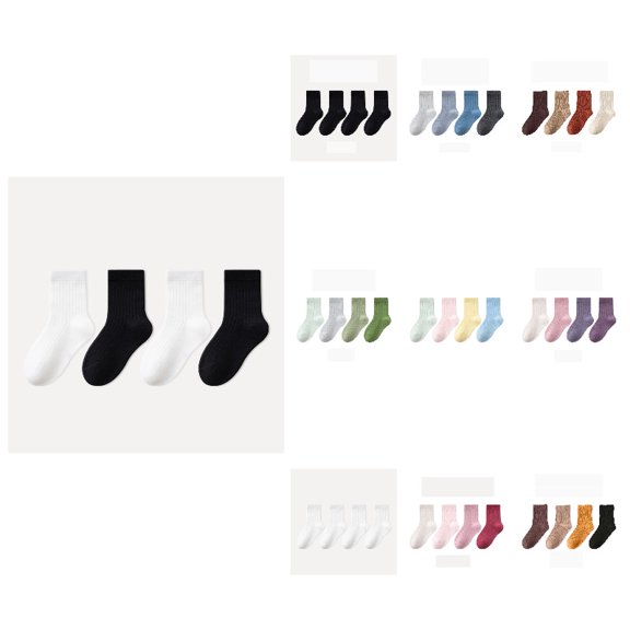 LIIPEE Kids Socks Boys Girls All Seasons Solid Color Fashion Ribbed Knitted Casual Everyday Comfortable Cute Crew Socks 4 Pack Children Unisex Lightweight Breathable Wear,9-12 Years