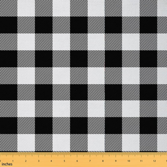 jejeloiu Blue Plaid Grid Fabric by the Yard 1 Yard,Modern Geometric Aesthetic Home Decor Fabric by the Yard,Black White Geometric Sewing Fabric For Children,Microfiber Bedroom Decor