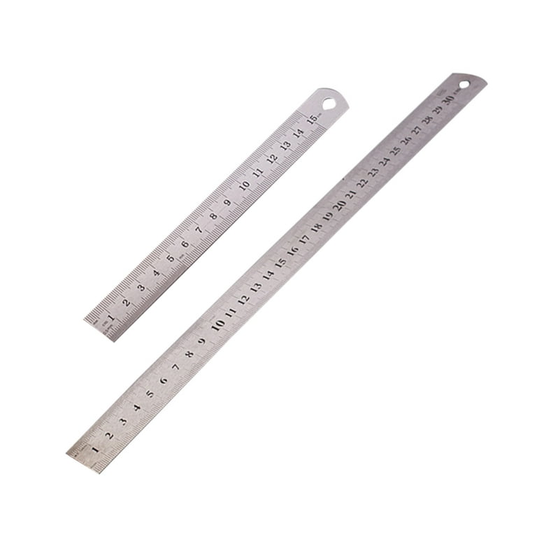 2Pcs Stainless Steel Ruler Metal Ruler 15cm/30cm for Engineering