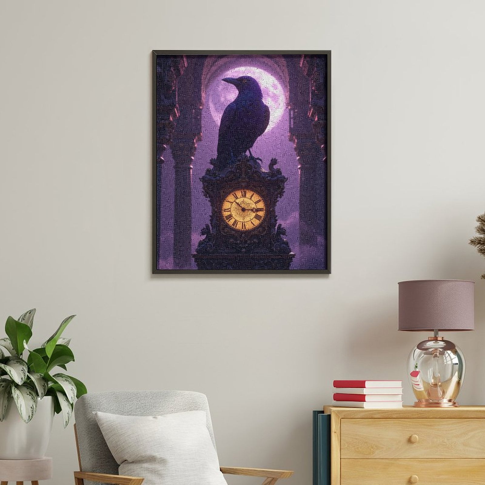 Paint by Numbers Kit for Adults, Raven On Gothic Clock Moonlit Night Paint by Numbers, Easy Paint by Numbers Kit for Adults Beginner, DIY Adult Paint by Number Kits on Canvas, Home Decor