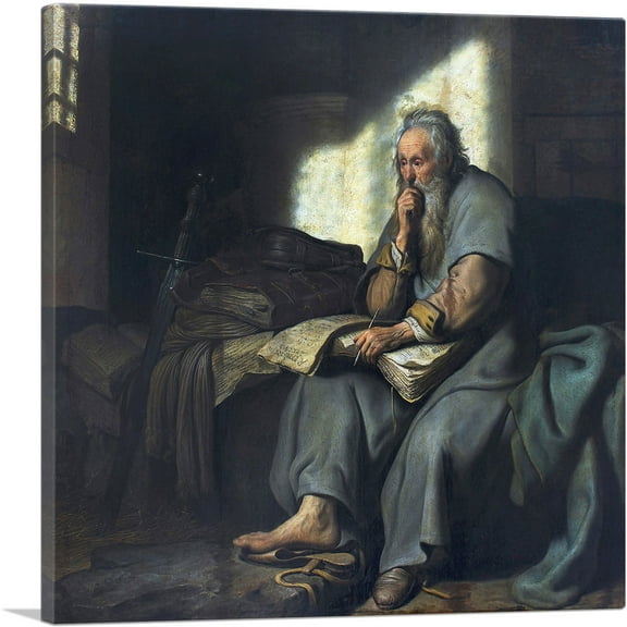 ARTCANVAS The Apostle Paul in Prison 1627 Canvas Art Print by Rembrandt van Rijn - Size: 18" x 18" (0.75" Deep)