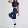 thumbnail image 4 of LEWKW Workout Sets for Women 2 Piece Yoga Outfits Short Sleeve Open Back Crop Top And High Waist Leggings Matching Sets Gym Running Tracksuits, 4 of 9