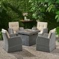 thumbnail image 3 of GDF Studio Clausen Outdoor Wicker 5 Piece Club Chair and Fire Pit Set with Cushions, Gray and Beige, 3 of 13