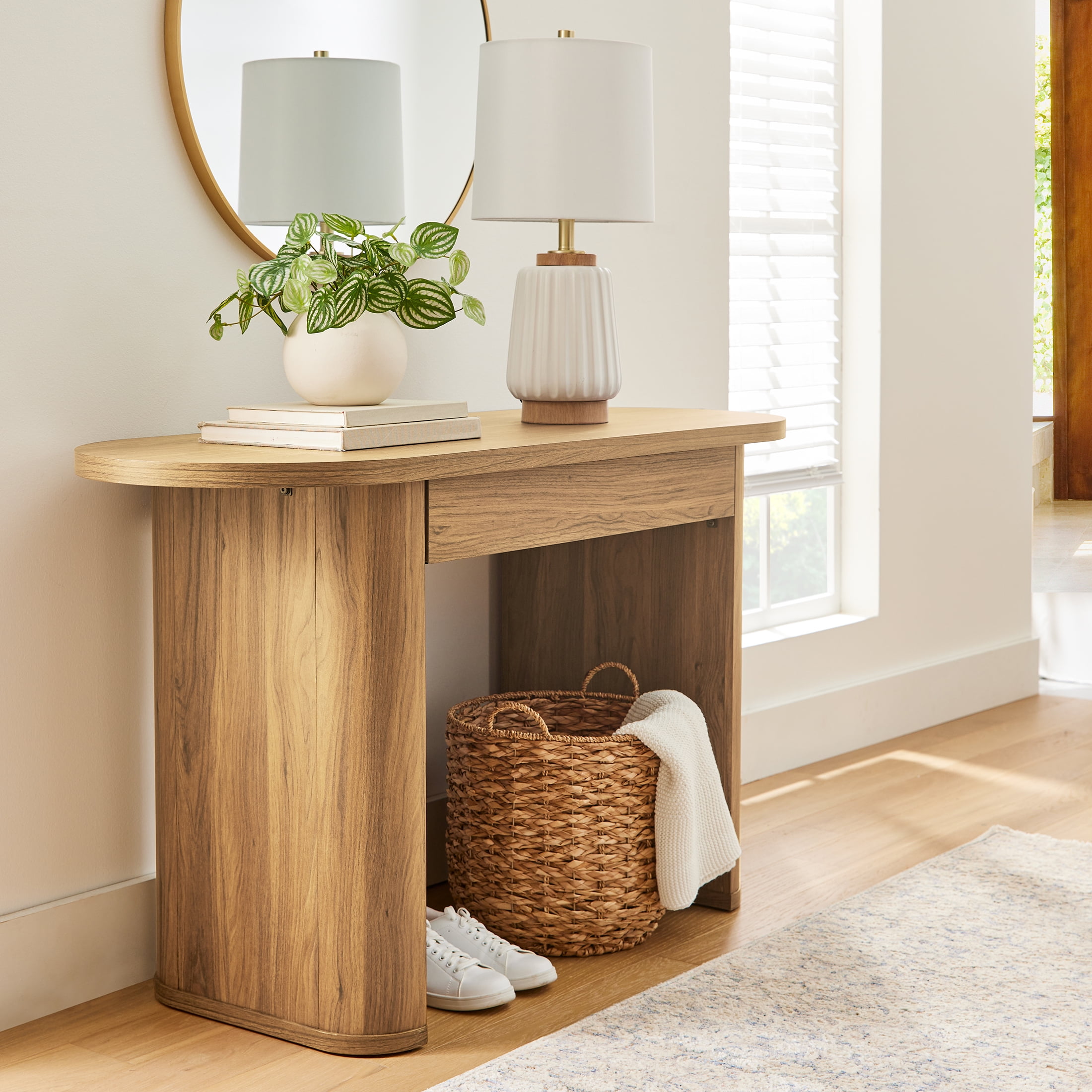 Better Homes & Gardens Juliet Oval Writing Desk, Light Honey Finish