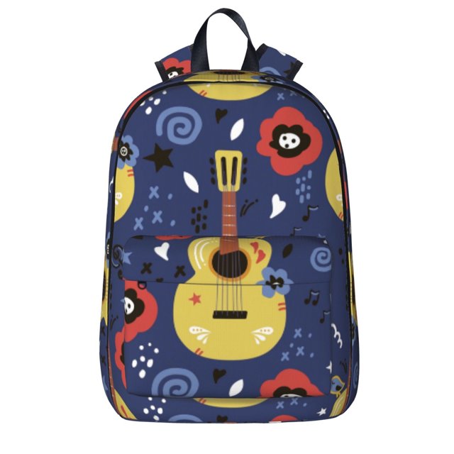 Mochila con diseño de guitarra y notas musicales, ideal para portátiles, viajes, senderismo, negocios, para mujeres y hombres.