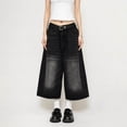 thumbnail image 2 of Risckoth Women Washed Denim Culottes, Mid Rise Wide Leg Cropped Jeans With Pockets S-3XL, 2 of 6